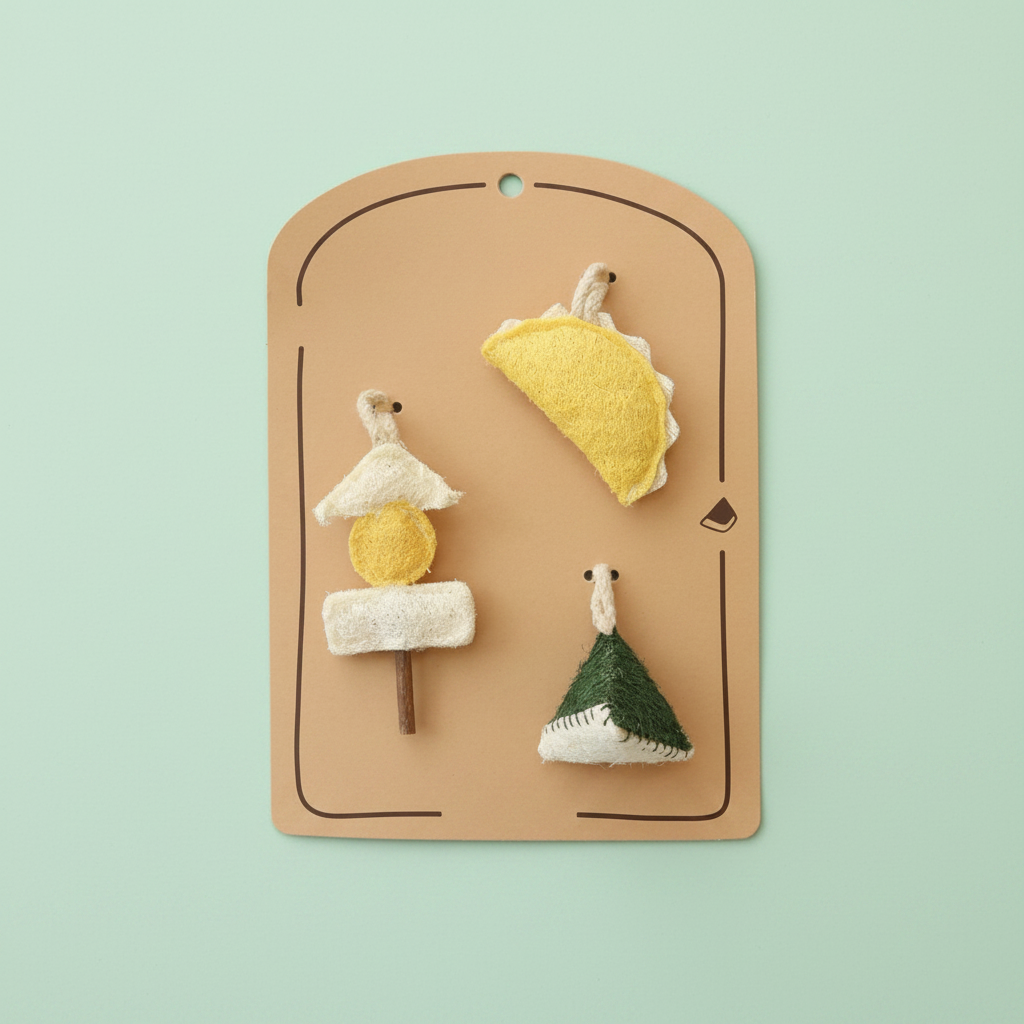 Loofah catnip speelgoed voedselset - mintgroene achtergrond