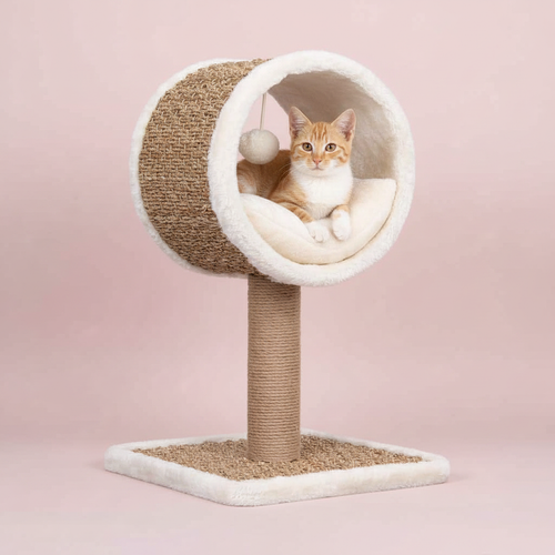 Krabpaal met tunnel en speeltje 56 cm - roze achtergrond