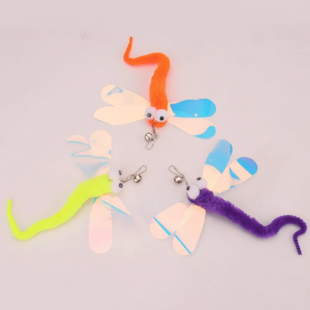 Libelle kattenspeeltjes set van 3 - roze achtergrond